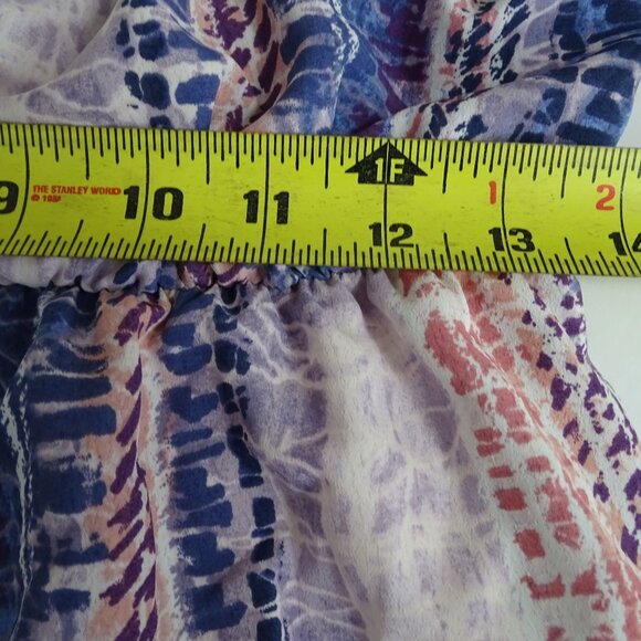 Bibi Stripe Multicolor Short Sleeve V-Neck Romper Women Size M Tie Waist Keyhole - Picture 9 of 11